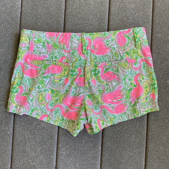Lilly Pulitzer The Walsh Short Hot Wings 2 Flamingo Pink Green EUC - Picture 5 of 8